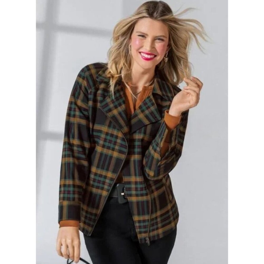 Cabi Moto Plaid Jacket in Size Small